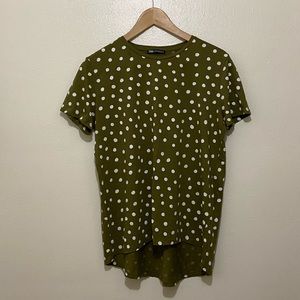 Zara Olive Green Polla Dot High-Low T-Shirt
